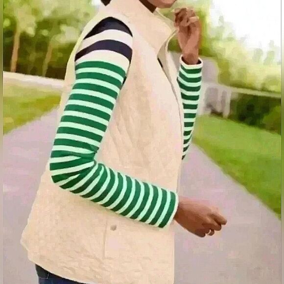 Talbots Ivory Quilted Fleece Lined White Zip Front Vest - Picture 2 of 13